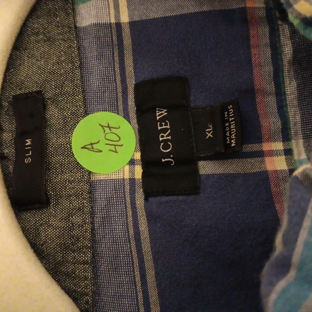J.‎ Crew Button Down Men's Shirt Sz. XL-Slim Blue Multi-Color Plaid Light Weight